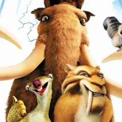 Manny, Sid, Diego i Diego z epoki lodowcowej części, z wiewiórką trzymającą żołądź.