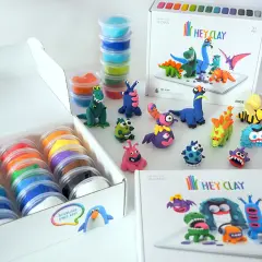 Zestaw kolorowej masy plastycznej Hey Clay z dinozaurami i potworkami. Idealny do kreatywnej zabawy.
