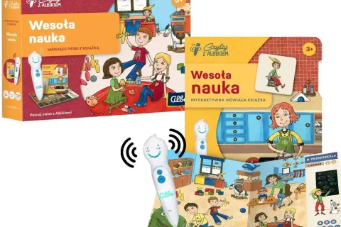 Zestaw "Wesoła nauka" z mówiącym piórem Albik zachęca do zabawy i nauki. Dzieci mogą czytaj z Albikiem, odkrywając świat przez interaktywną książkę.