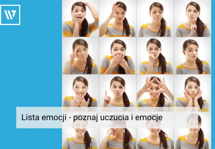 Siatka twarzy młodej kobiety wyrażającej różne emocje na twarzy. Od zdziwienia po radość, każda emocja na twarzy jest uchwycona.