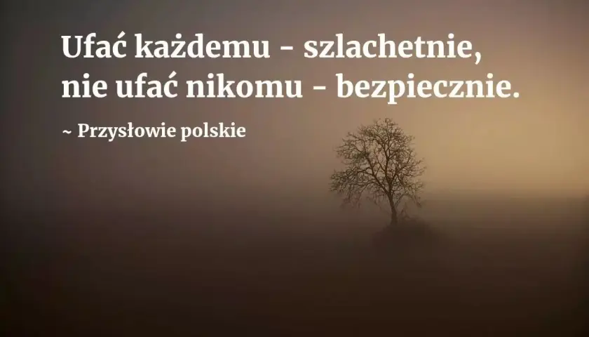 Mądre przysłowia dla dzieci: ufać każdemu szlachetnie, nie ufać nikomu bezpiecznie. Drzewo w mgle.