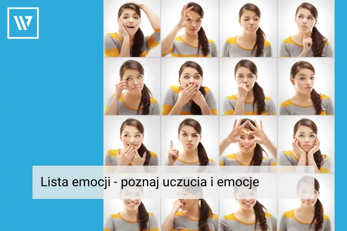 Siatka twarzy młodej kobiety wyrażającej różne emocje na twarzy. Od zdziwienia po radość, każda emocja na twarzy jest uchwycona.