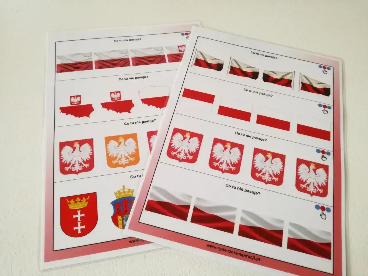 Zabawy edukacyjne dla dzieci: polskie symbole narodowe, orzeł biały, flagi i godła.